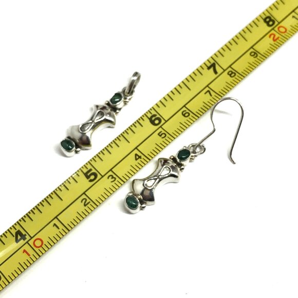 Sterling Silver Earrings, Chic Boho Style Emerald Earrings + Pendant set - Picture 3 of 6
